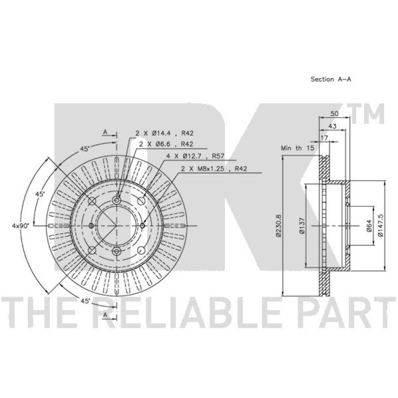 Jeu de 2 disques de frein avant NK 315205 - Visuel 2