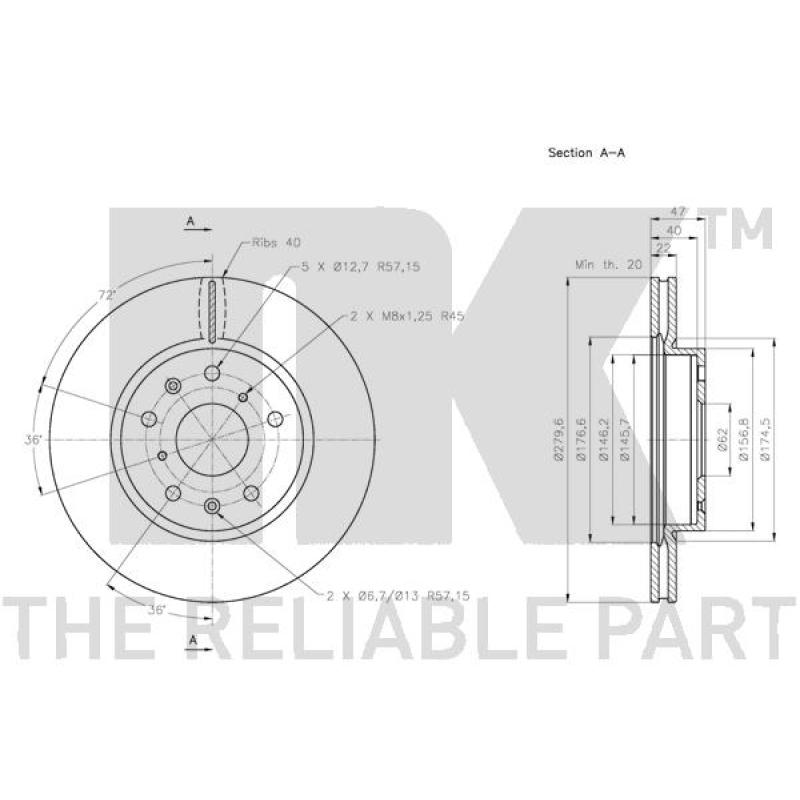 Jeu de 2 disques de frein avant NK 315218 - Visuel 2