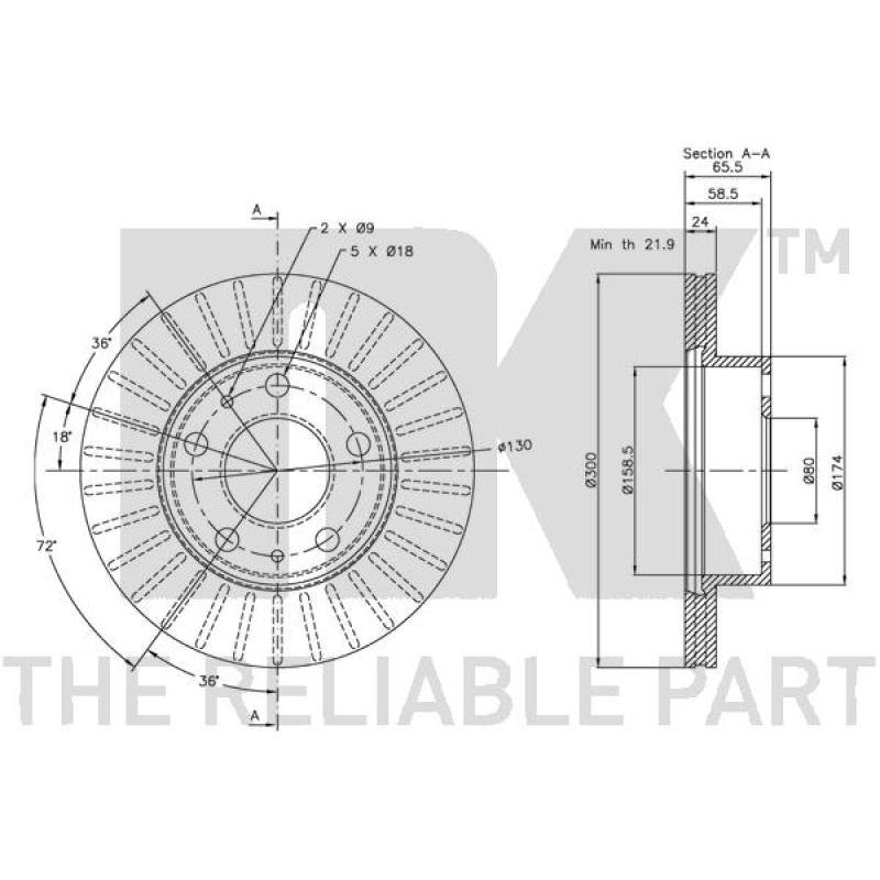 Jeu de 2 disques de frein avant NK 319946 - Visuel 2