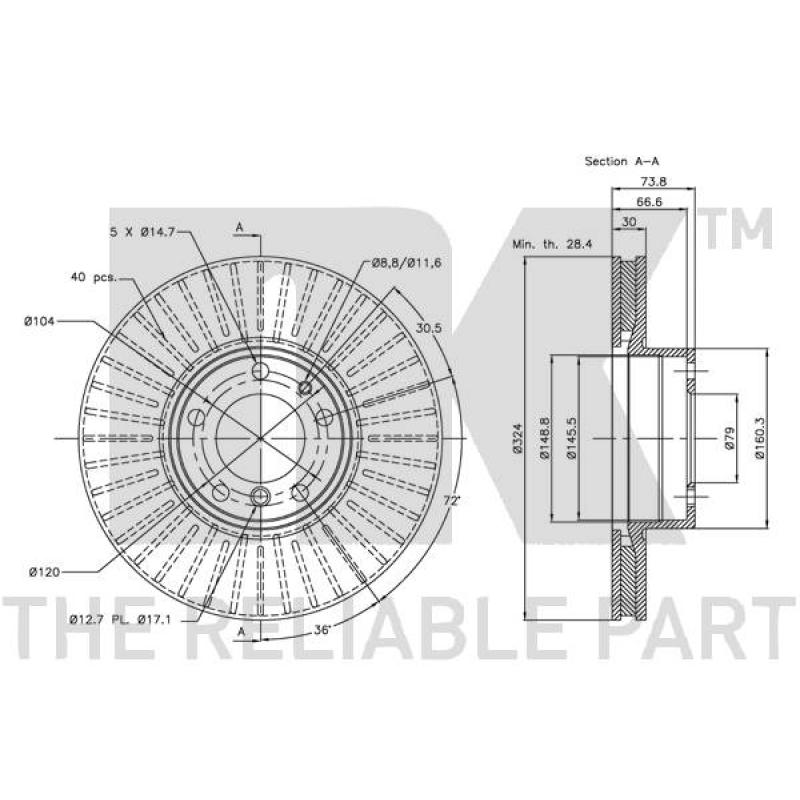 Jeu de 2 disques de frein avant NK 341544 - Visuel 2