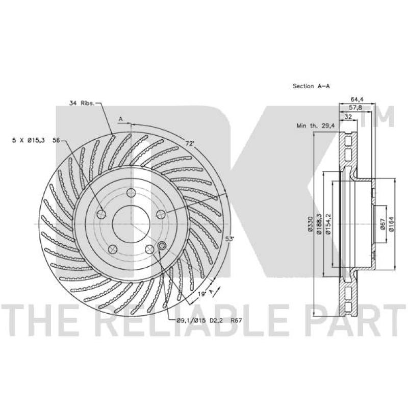 Jeu de 2 disques de frein avant NK 343361 - Visuel 2