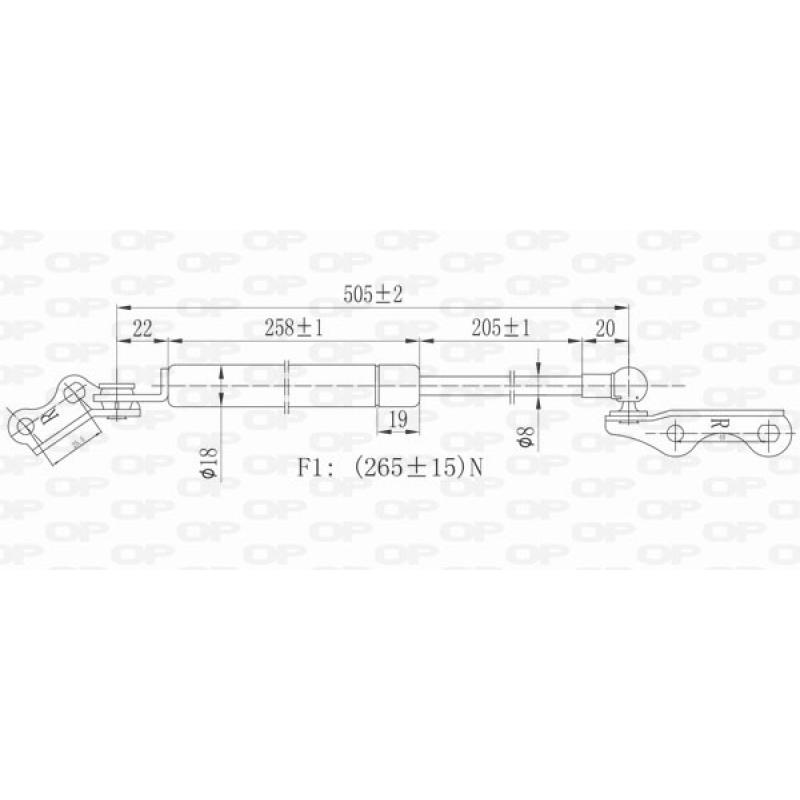 Vérin de hayon, de coffre arrière droit OPEN PARTS GSR6026.01 - Visuel 1