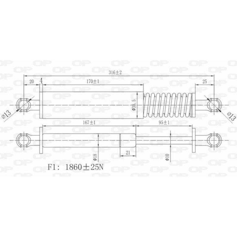 Vérin de hayon, de coffre OPEN PARTS GSR6125.00 - Visuel 1