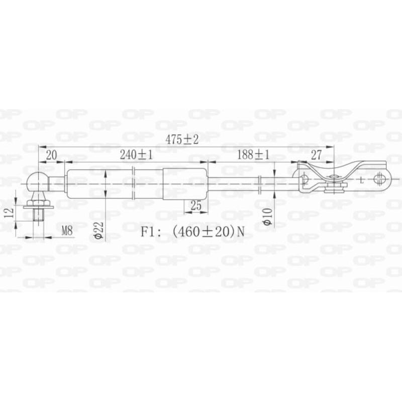 Vérin de hayon, de coffre arrière gauche OPEN PARTS GSR6262.10 - Visuel 1