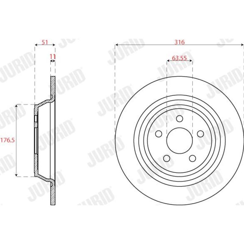 Jeu de 2 disques de frein arrière JURID 563318JC - Visuel 1