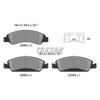 Jeu de 4 plaquettes de frein avant TEXTAR 2298201 pour CHEVROLET AVALANCHE 5.3 AWD - 320cv
