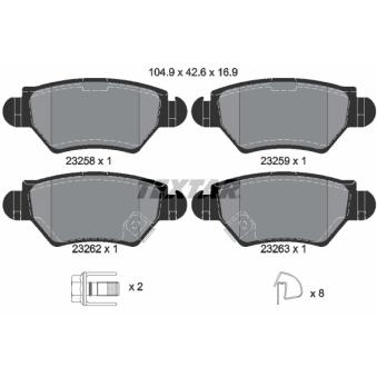 Jeu de 4 plaquettes de frein arrière TEXTAR OEM 9195147 Jeu de 4 plaquettes de frein arrière TEXTAR OEM 9195147