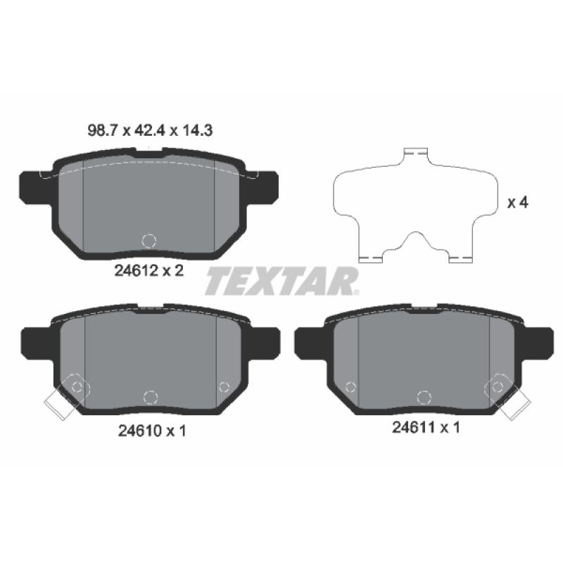 Jeu de 4 plaquettes de frein arrière TEXTAR 2461001 - Visuel 1