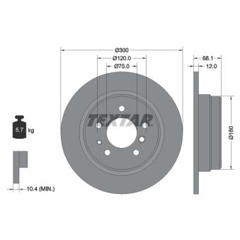 Jeu de 2 disques de frein arrière TEXTAR OEM 1157360 Jeu de 2 disques de frein arrière TEXTAR OEM 1157360