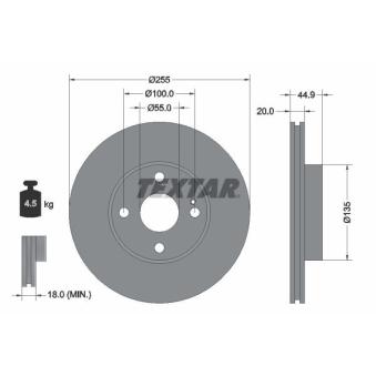 Jeu de 2 disques de frein avant TEXTAR 92096800 pour CITROEN AX 1.6 16V - 110cv