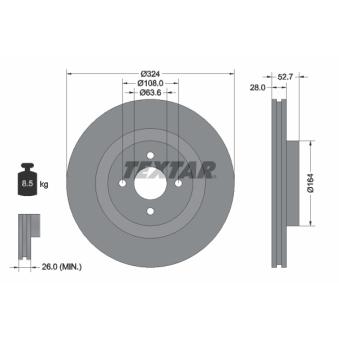 Jeu de 2 disques de frein avant TEXTAR 92146400 pour FORD FOCUS RS - 215cv