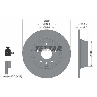 Jeu de 2 disques de frein arrière TEXTAR 92159403 pour AUDI TT 2.0 TFSI - 211cv