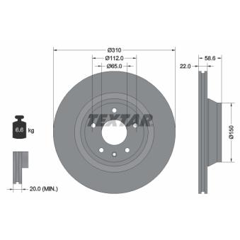 Jeu de 2 disques de frein arrière TEXTAR OEM 8J0615601A Jeu de 2 disques de frein arrière TEXTAR OEM 8J0615601A
