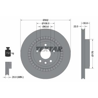 Jeu de 2 disques de frein arrière TEXTAR 92196403 pour VOLVO XC60 D3 - 136cv