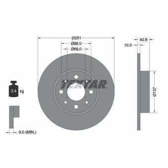 Jeu de 2 disques de frein arrière TEXTAR OEM 51865132