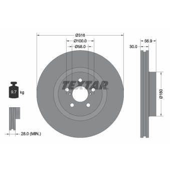Jeu de 2 disques de frein avant TEXTAR 92236503 pour SUBARU OUTBACK 3.6 R - 260cv