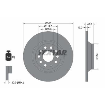 Jeu de 2 disques de frein arrière TEXTAR OEM 3Q0615601A Jeu de 2 disques de frein arrière TEXTAR OEM 3Q0615601A