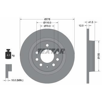 Jeu de 2 disques de frein arrière TEXTAR 92270503