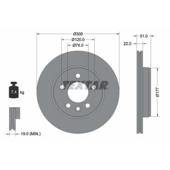 Jeu de 2 disques de frein arrière TEXTAR 92288503 pour VOLKSWAGEN CRAFTER 2.0 TDI 4motion - 177cv