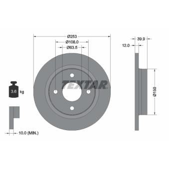 Jeu de 2 disques de frein arrière TEXTAR OEM H1BC2A315AB