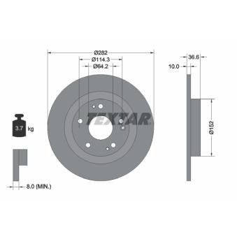 Jeu de 2 disques de frein arrière TEXTAR 92301303 pour HONDA CIVIC 1.6 i-DTEC - 120cv