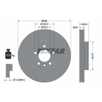 Jeu de 2 disques de frein avant TEXTAR 92307705 pour VOLKSWAGEN AMAROK 3.0 TDI 4motion - 258cv