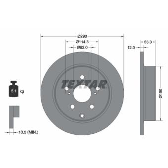 Jeu de 2 disques de frein arrière TEXTAR 92314203 pour TOYOTA PRIUS 1.8 Hybrid - 99cv
