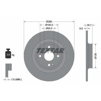 Jeu de 2 disques de frein arrière TEXTAR 92320003 pour CHRYSLER SEBRING 2.0 - 184cv