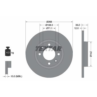 Jeu de 2 disques de frein arrière TEXTAR 92325903 pour SSANGYONG ACTYON e-C4 - 156cv