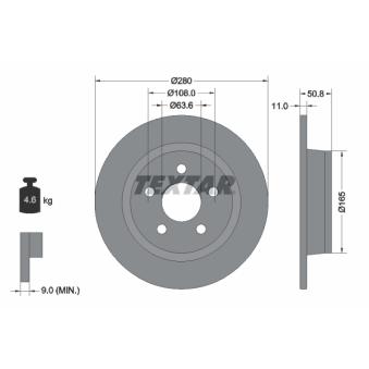 Jeu de 2 disques de frein arrière TEXTAR 92326403 pour FORD TRANSIT CONNECT 1.5 EcoBlue - 120cv