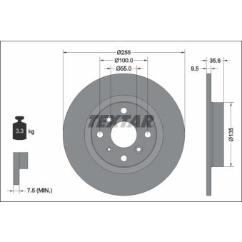 Jeu de 2 disques de frein arrière TEXTAR 92338203