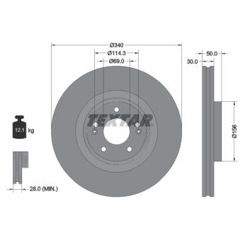 Jeu de 2 disques de frein avant TEXTAR 92342803 pour KIA SORENTO 2.2 CRDI 4WD - 197cv