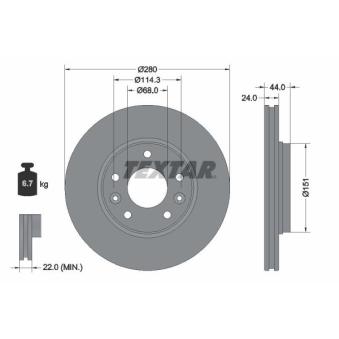 Jeu de 2 disques de frein avant TEXTAR 92346803 pour TOYOTA HILUX 1.3 TCe 160 EDC - 158cv