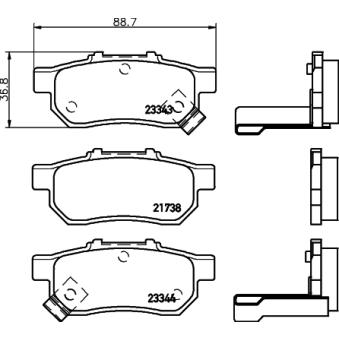 Jeu de 4 plaquettes de frein arrière MINTEX OEM 43022SR3516 Jeu de 4 plaquettes de frein arrière MINTEX OEM 43022SR3516