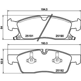Jeu de 4 plaquettes de frein avant MINTEX OEM 68052369AA