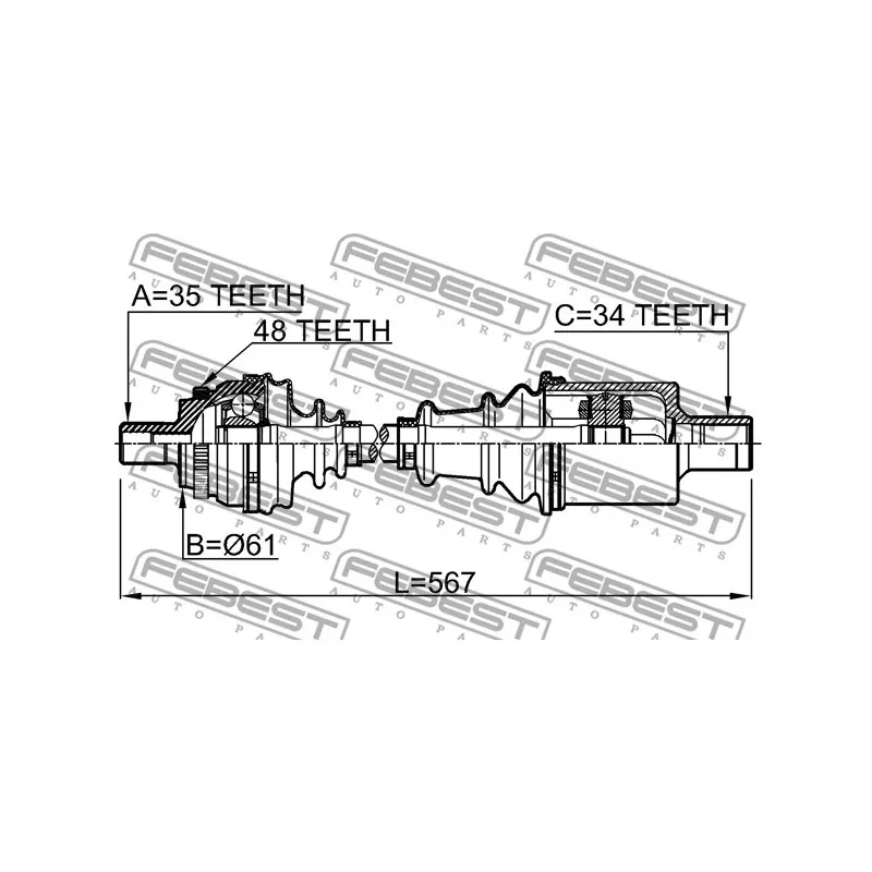 Arbre de transmission avant gauche FEBEST 1614-210LH - Visuel 1