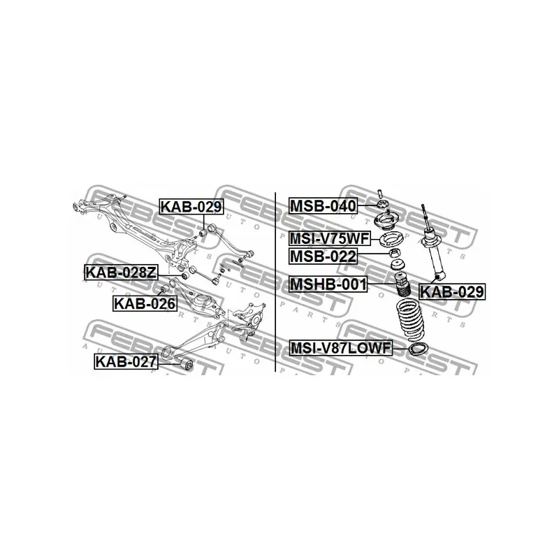 Silent bloc de suspension (train arrière) FEBEST KAB-029 - Visuel 2