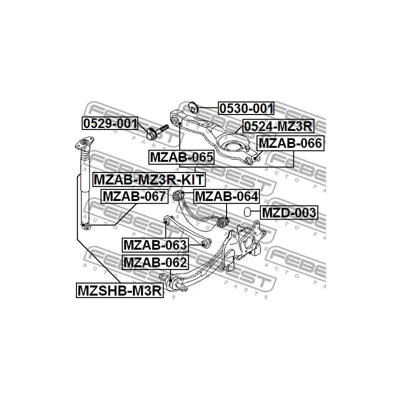 Silent bloc de suspension (train arrière) FEBEST MZAB-065 - Visuel 2