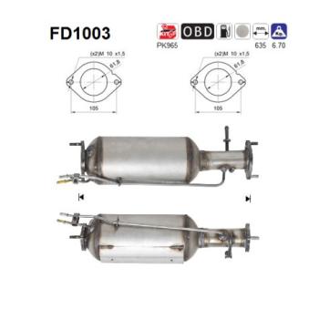 Filtre à particules / à suie, échappement AS FD1003 pour FORD S-MAX 2.0 TDCi - 110cv