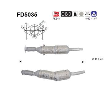 Filtre à particules / à suie, échappement AS FD5035 pour TOYOTA COROLLA 1.5 DCI - 110cv