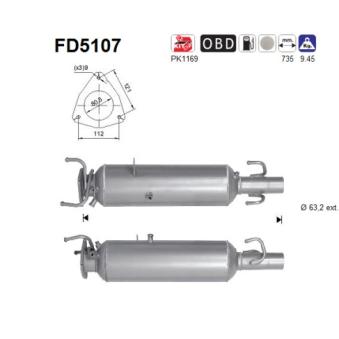 Filtre à particules / à suie, échappement AS [FD5107]