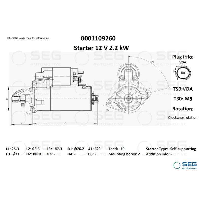 Démarreur SEG Automotive 0001109260 - Visuel 1