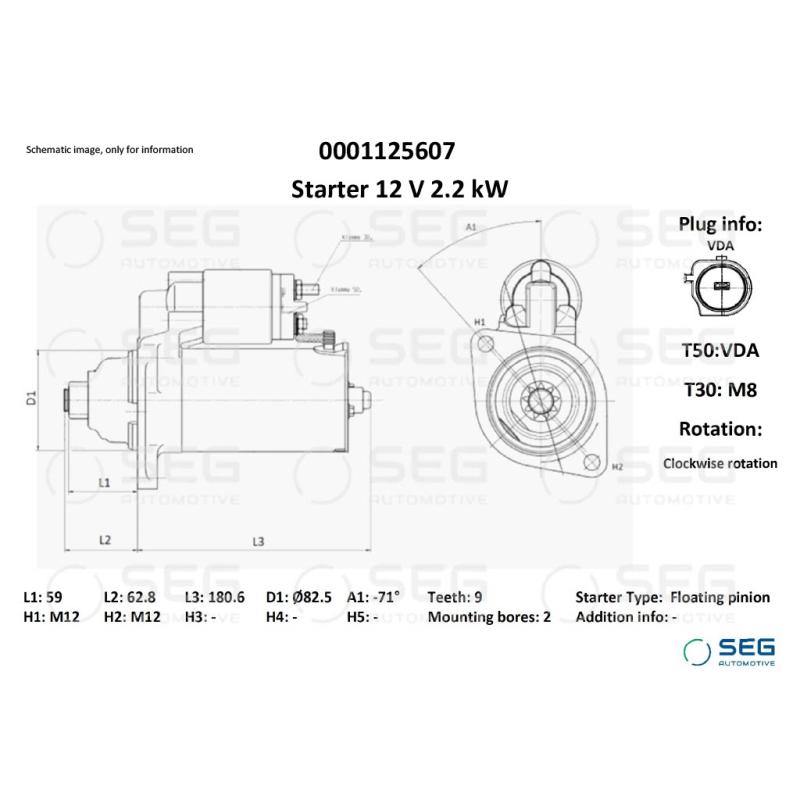 Démarreur SEG Automotive 0001125607 - Visuel 1