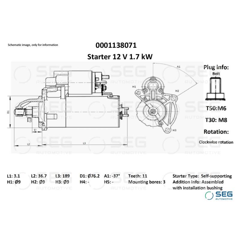 Démarreur SEG Automotive 0001138071 - Visuel 1