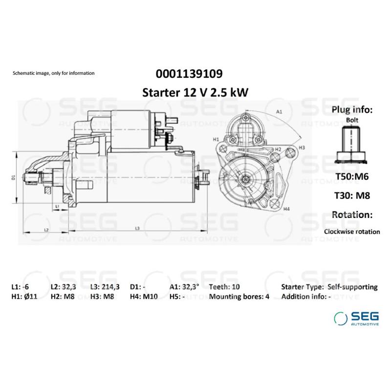 Démarreur SEG Automotive 0001139109 - Visuel 1