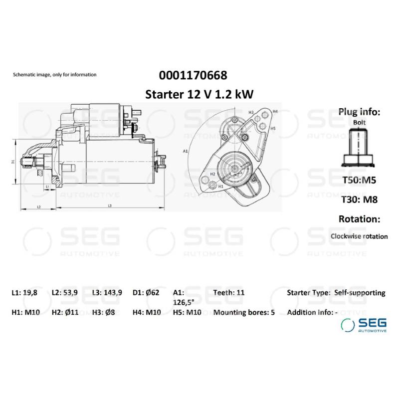 Démarreur SEG Automotive 0001170668 - Visuel 1