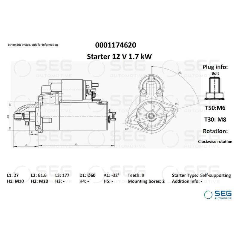 Démarreur SEG Automotive 0001174620 - Visuel 1