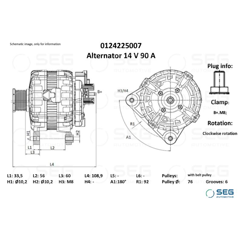 Alternateur SEG Automotive 0124225007 - Visuel 1