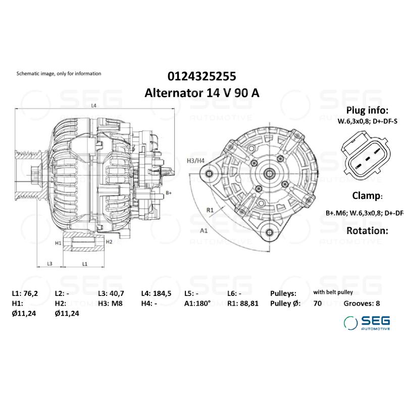 Alternateur SEG Automotive 0124325255 - Visuel 1