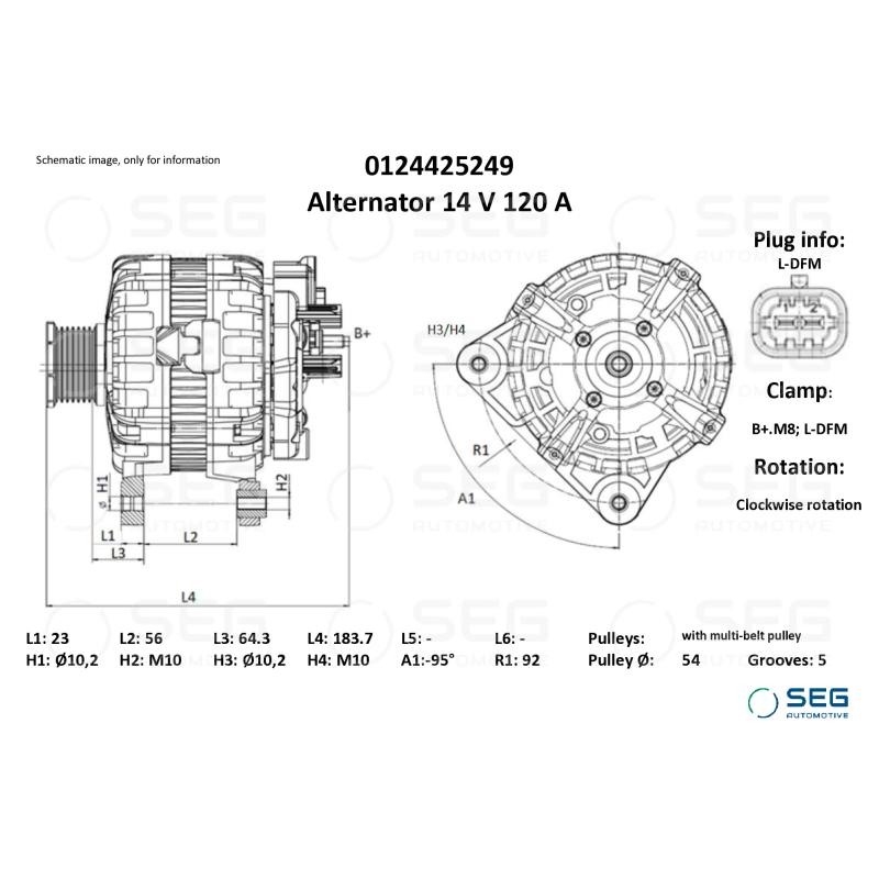 Alternateur SEG Automotive 0124425249 - Visuel 1